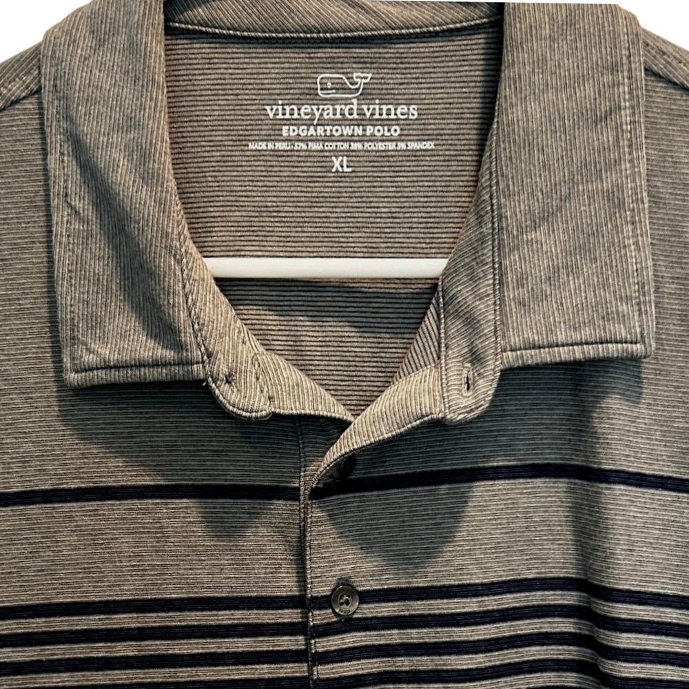 Vineyard Vines Edgartown Polo XL Men's Grey Navy Striped Pima Cotton Stretch‎